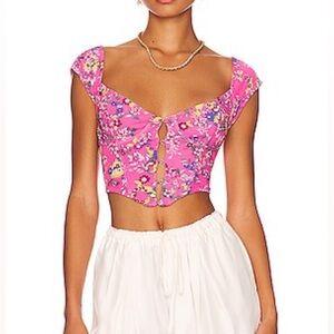 Neon pink metal clasp floral corset top